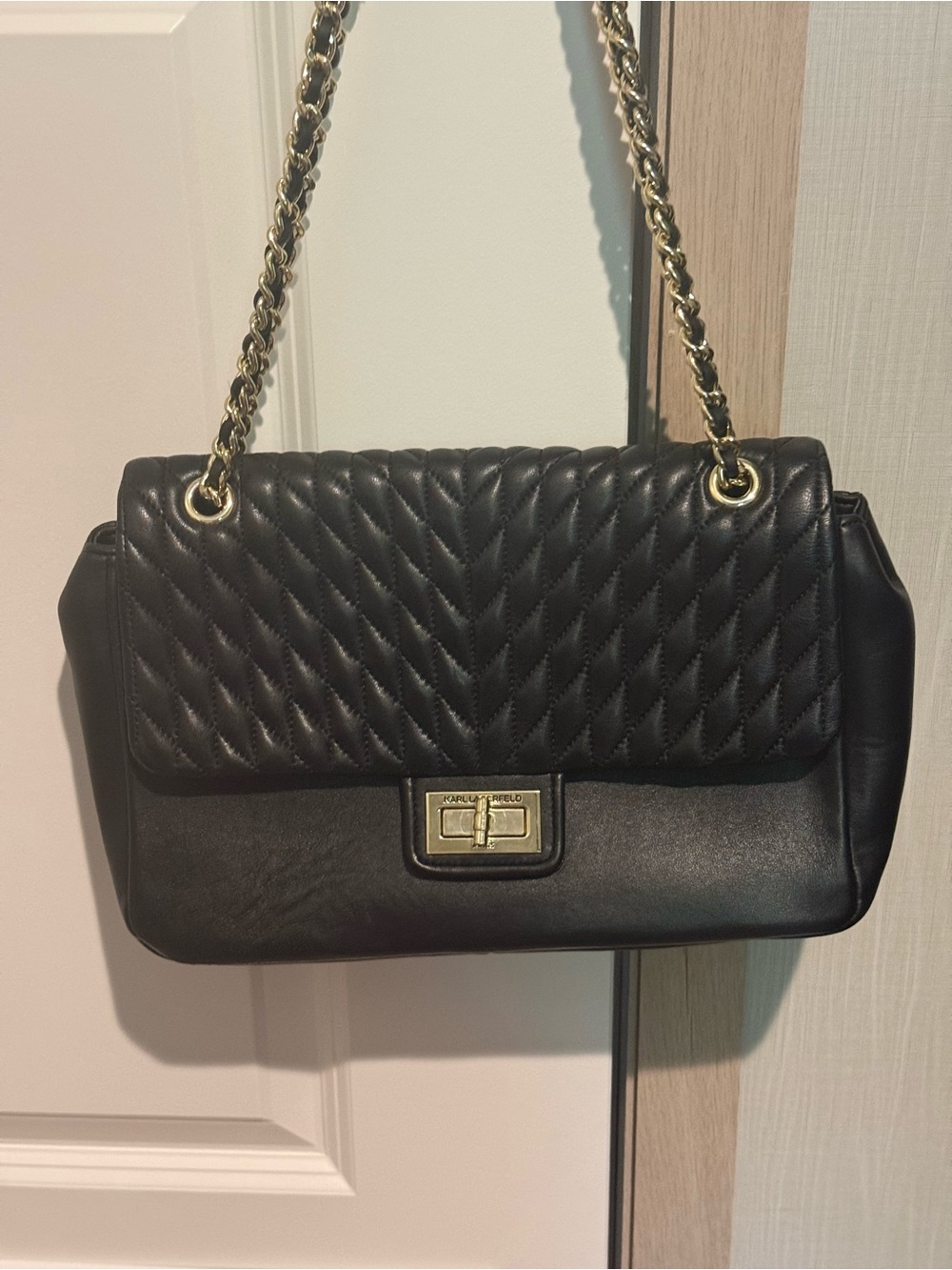 Black Quilted Chain-Handle Shoulder Bag